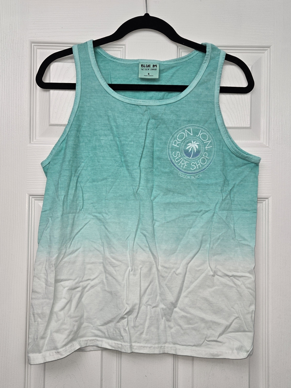 ​Ron Jon Surf Shop Cocoa Beach Dip Dye Ombre Tank Top Small Teal White Palm Tree